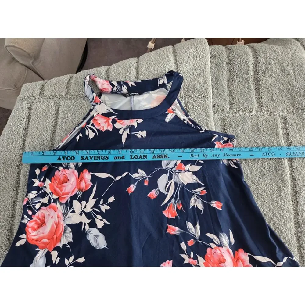 Bloomchic Floral Halter Tank Womens 12 Navy Sleeveless Flow Top Stretch